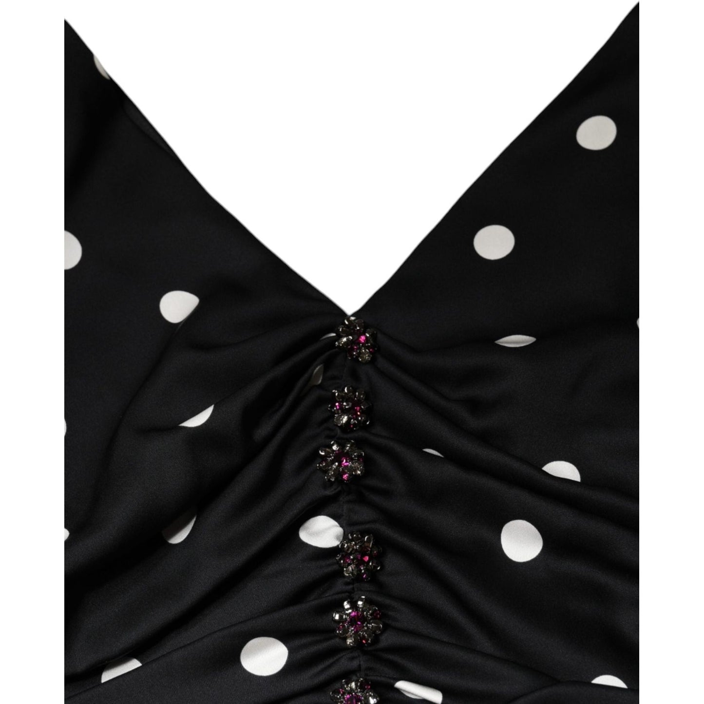 Dolce & Gabbana Black Silk Polka Dot V-neck Tassel Midi Dress DR281192-44