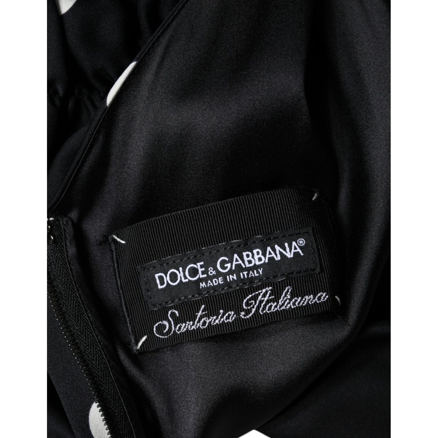 Dolce & Gabbana Black Silk Polka Dot V-neck Tassel Midi Dress DR281192-44