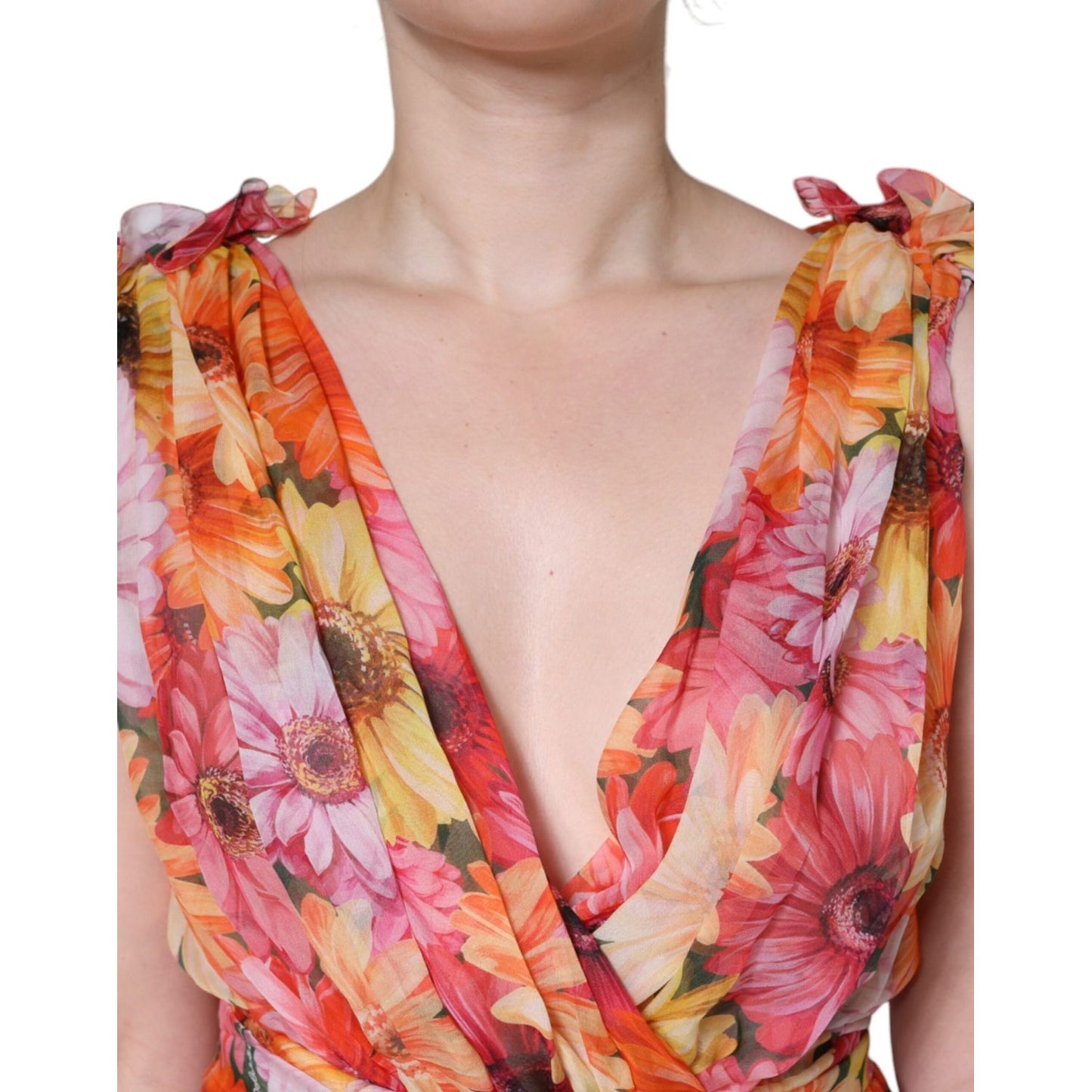 Dolce & Gabbana Multicolor Floral Sleeveless V-neck Midi Dress DR281226-42