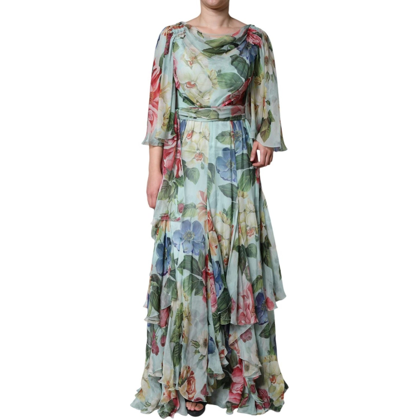 Dolce & Gabbana Multicolor Floral Silk Long Gown Dress DR281237-44