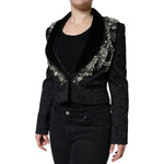 Dolce & Gabbana Black Jacquard Crystal Floral Jacket Blazer JKT4088-44