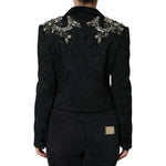 Dolce & Gabbana Black Jacquard Crystal Floral Jacket Blazer JKT4088-44