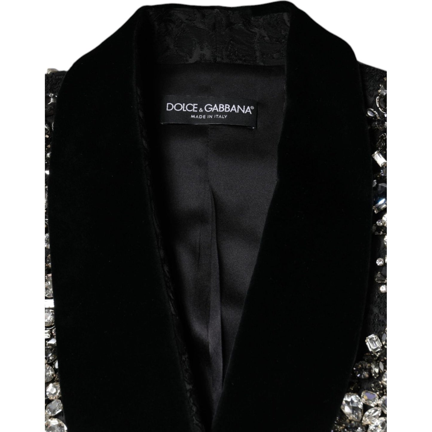 Dolce & Gabbana Black Jacquard Crystal Floral Jacket Blazer JKT4088-44