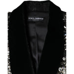 Dolce & Gabbana Black Jacquard Crystal Floral Jacket Blazer JKT4088-44