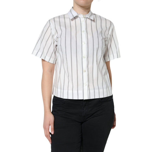 Dolce & Gabbana White Striped Collared Short Sleeve Polo Top