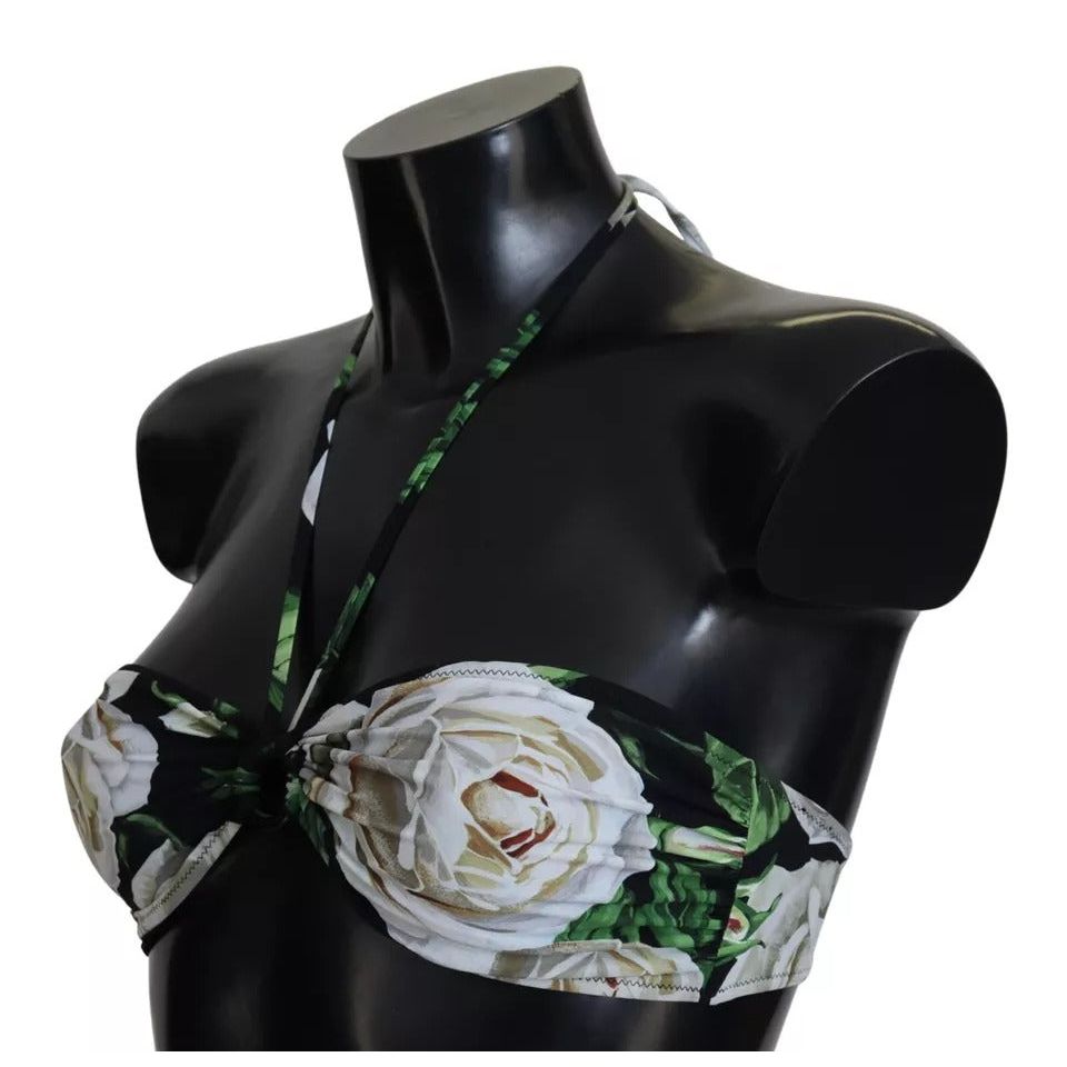 Dolce & Gabbana Black Floral Halter Beachwear Swimwear Bikini Top BIK1652-2