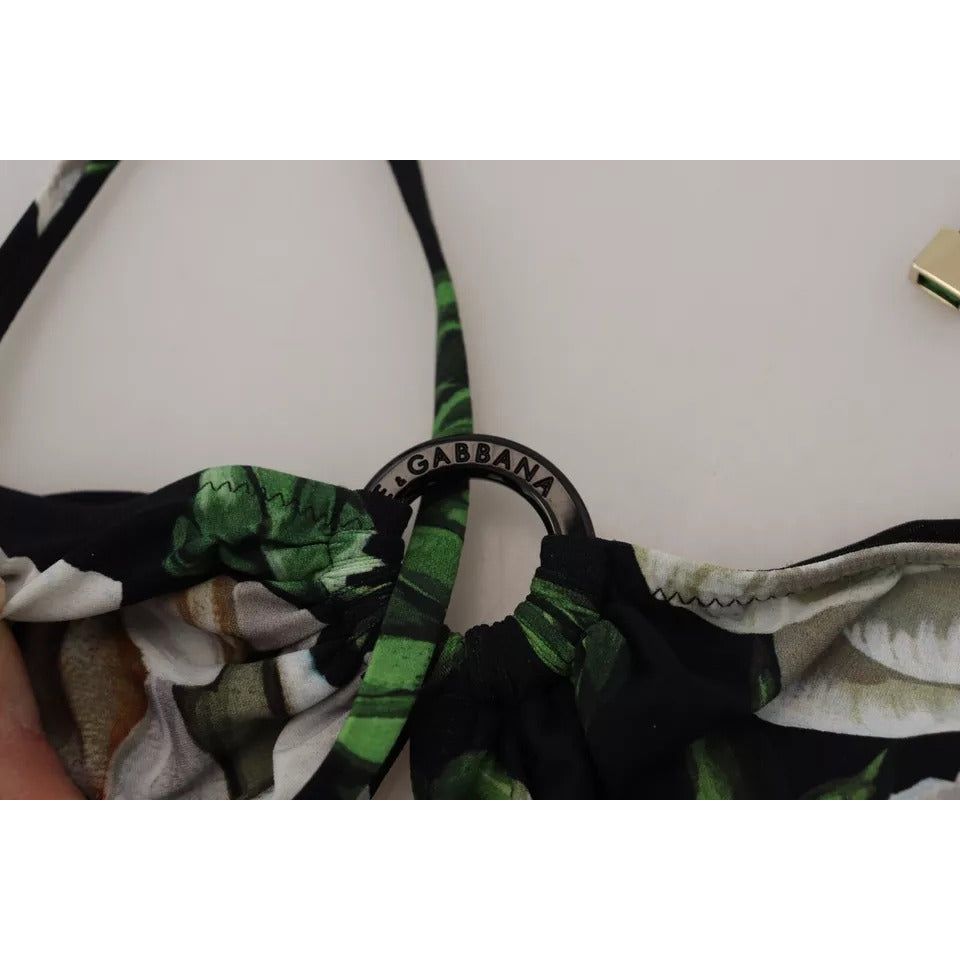 Dolce & Gabbana Black Floral Halter Beachwear Swimwear Bikini Top BIK1652-2