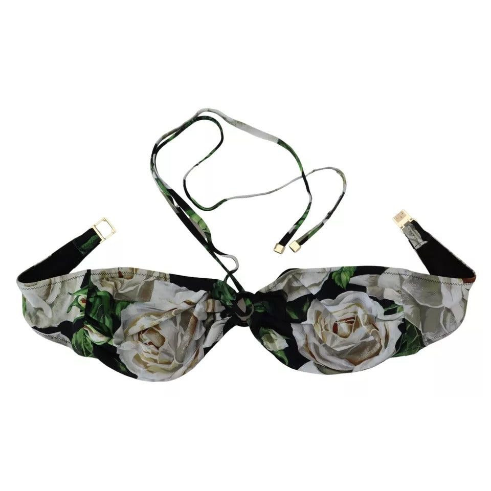 Dolce & Gabbana Black Floral Halter Beachwear Swimwear Bikini Top BIK1652-2