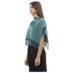 Alpha Studio Green Wool Women Poncho with Fringes AL-23508-IT46|XL