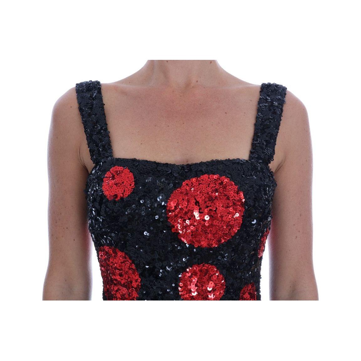 Dolce & Gabbana Black Red Polka Sequined Shift Dress