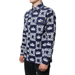 Dolce & Gabbana Blue Crown Logo Print Slim Fit Cotton Shirt TSH87099-38