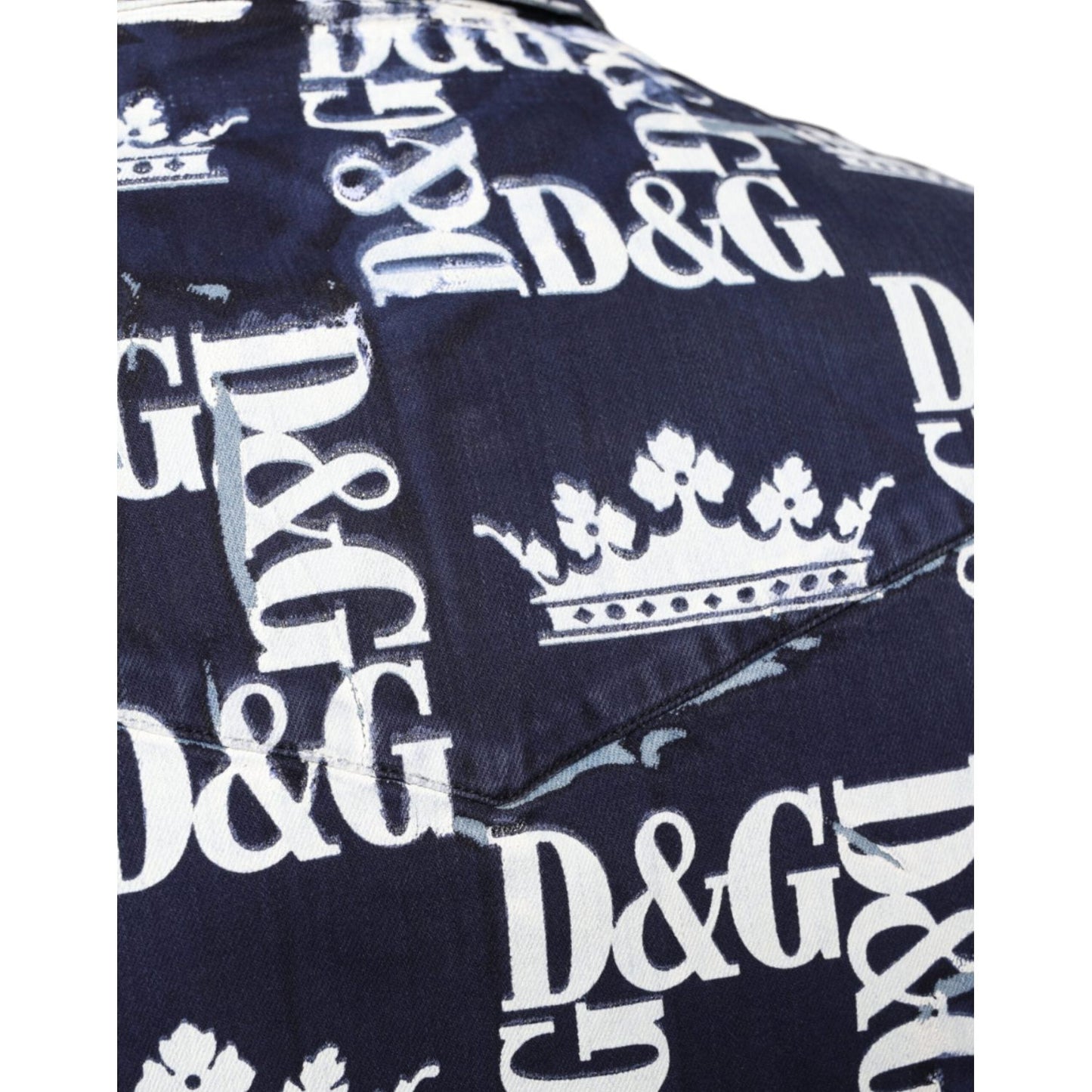 Dolce & Gabbana Blue Crown Logo Print Slim Fit Cotton Shirt TSH87099-38