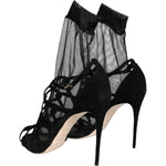 Dolce & Gabbana Black Tulle Stretch Heels Sandals Shoes LA7996-41