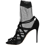 Dolce & Gabbana Black Tulle Stretch Heels Sandals Shoes LA7996-41