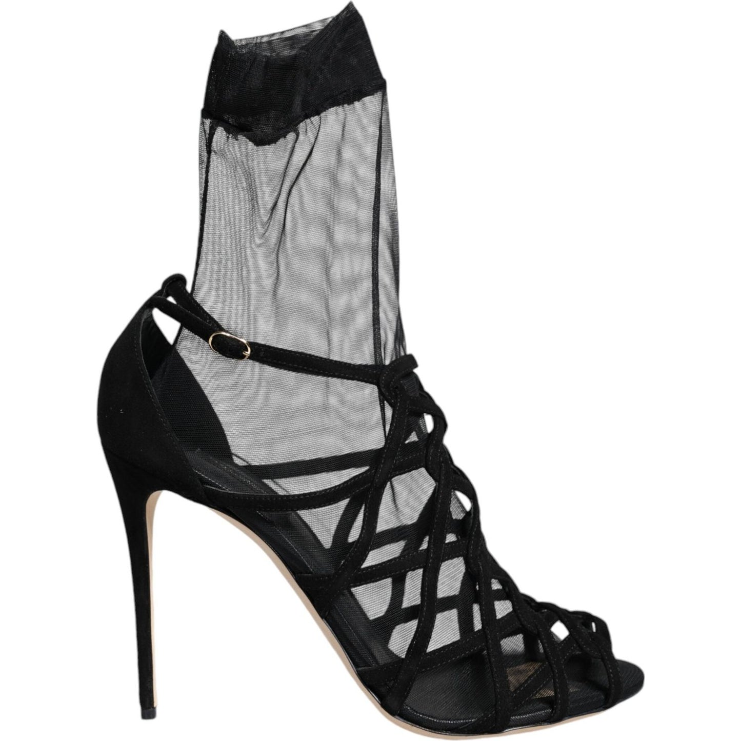 Dolce & Gabbana Black Tulle Stretch Heels Sandals Shoes LA7996-41
