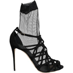 Dolce & Gabbana Black Tulle Stretch Heels Sandals Shoes LA7996-41