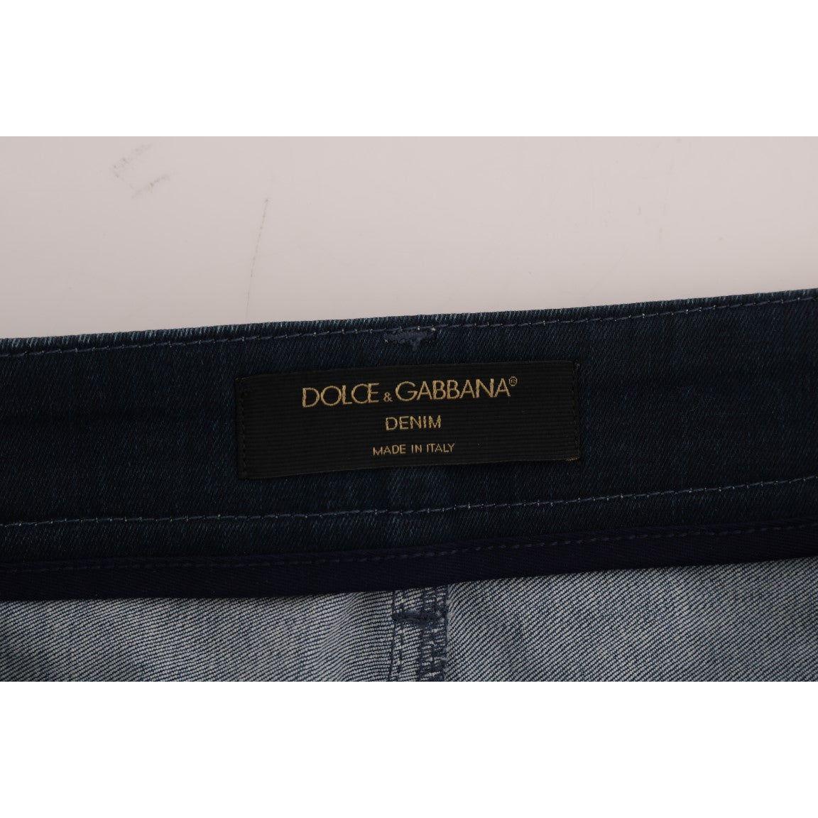 Dolce & Gabbana Blue Short striped Mini Denim Skirt