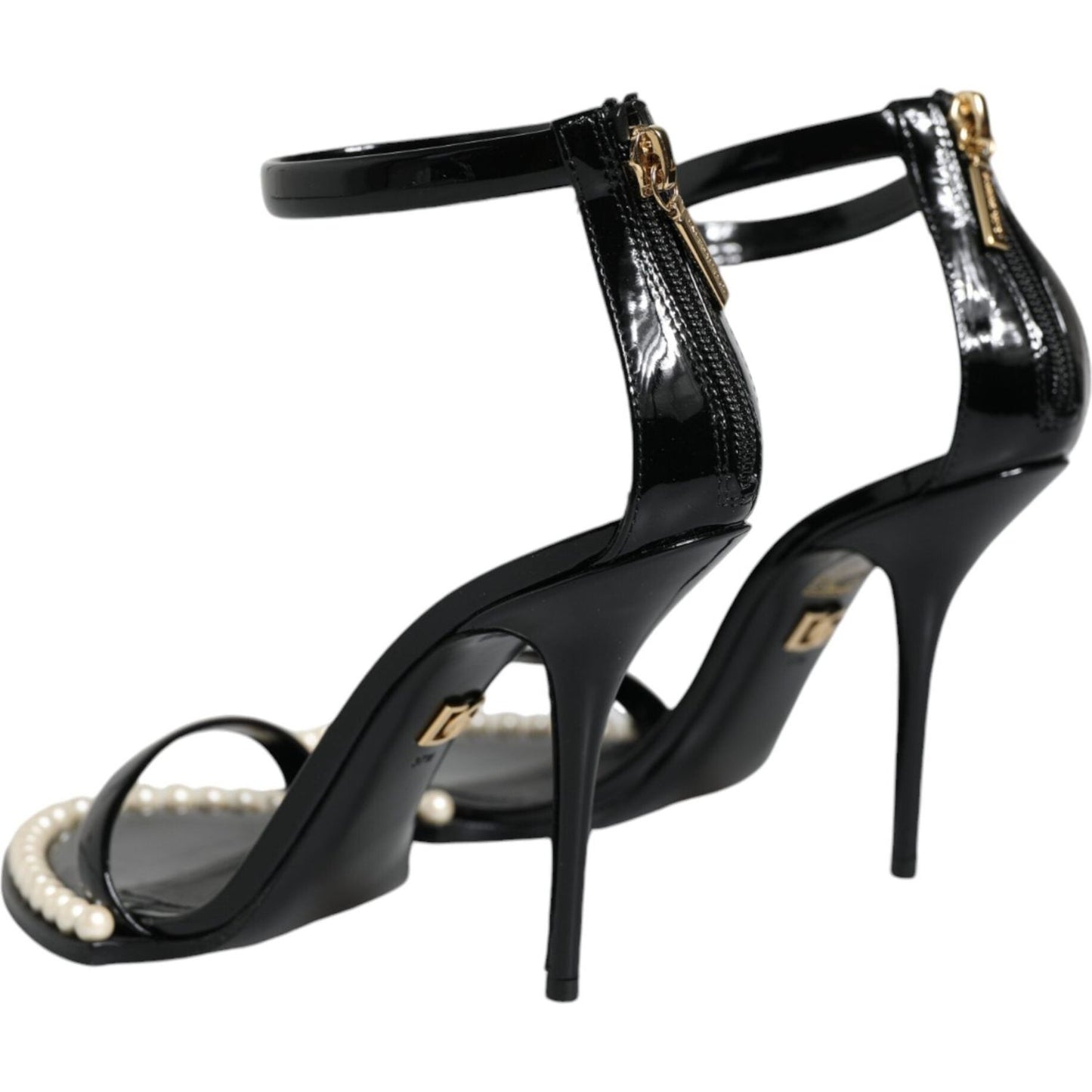 Dolce & Gabbana Black Keira Leather Faux Pearl Sandals Heels Shoes LA11782-37.5