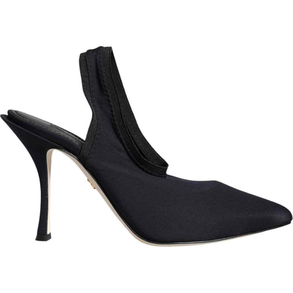 Dolce & Gabbana Black Jersey Stretch Heels Slingback Shoes LA8516-36.5