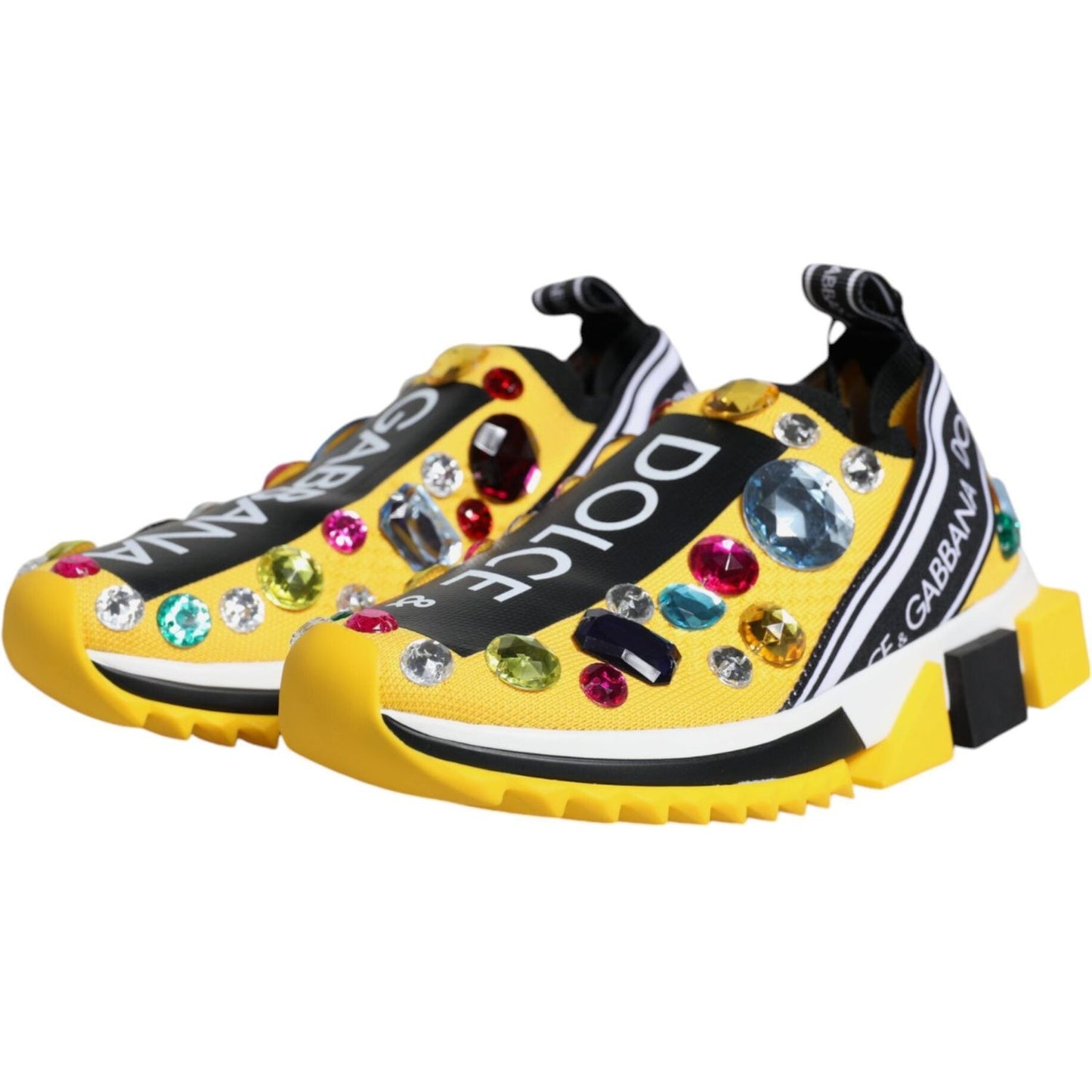 Dolce & Gabbana Yellow Sorrento Crystals Low Top Sneakers Shoes LA12020-36.5