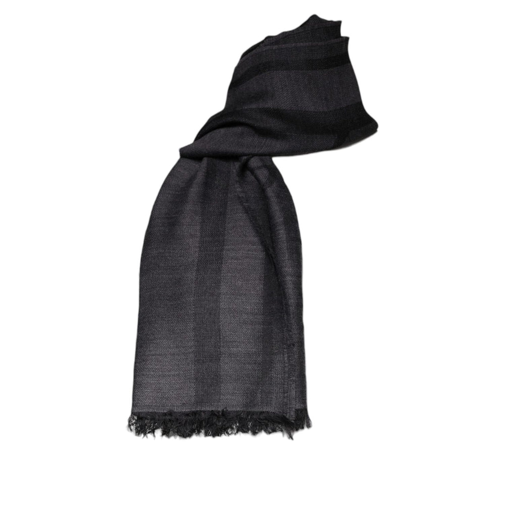 GF Ferre Dark Gray Wool Viscose Foulard Patterned Scarf MS7700