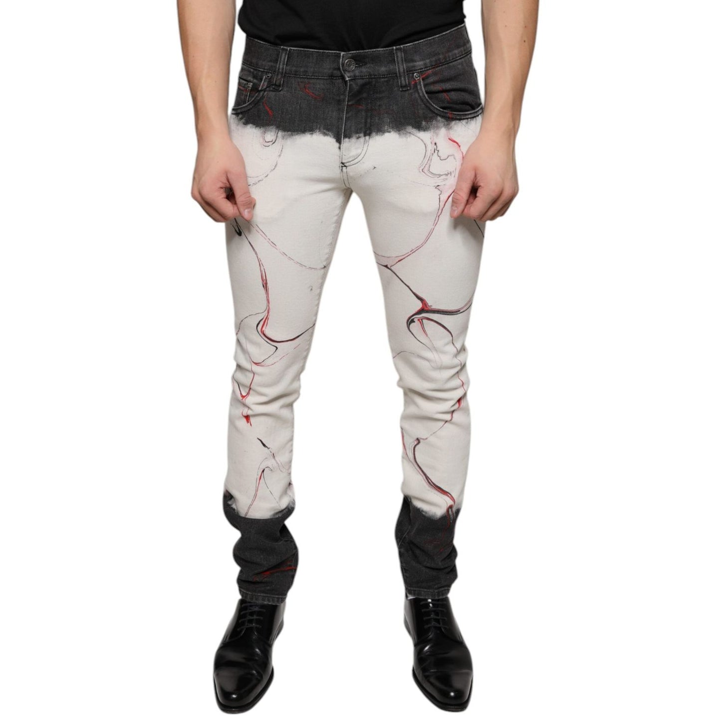 Dolce & Gabbana Black White Printed Skinny Men Denim Jeans PAN74845-48