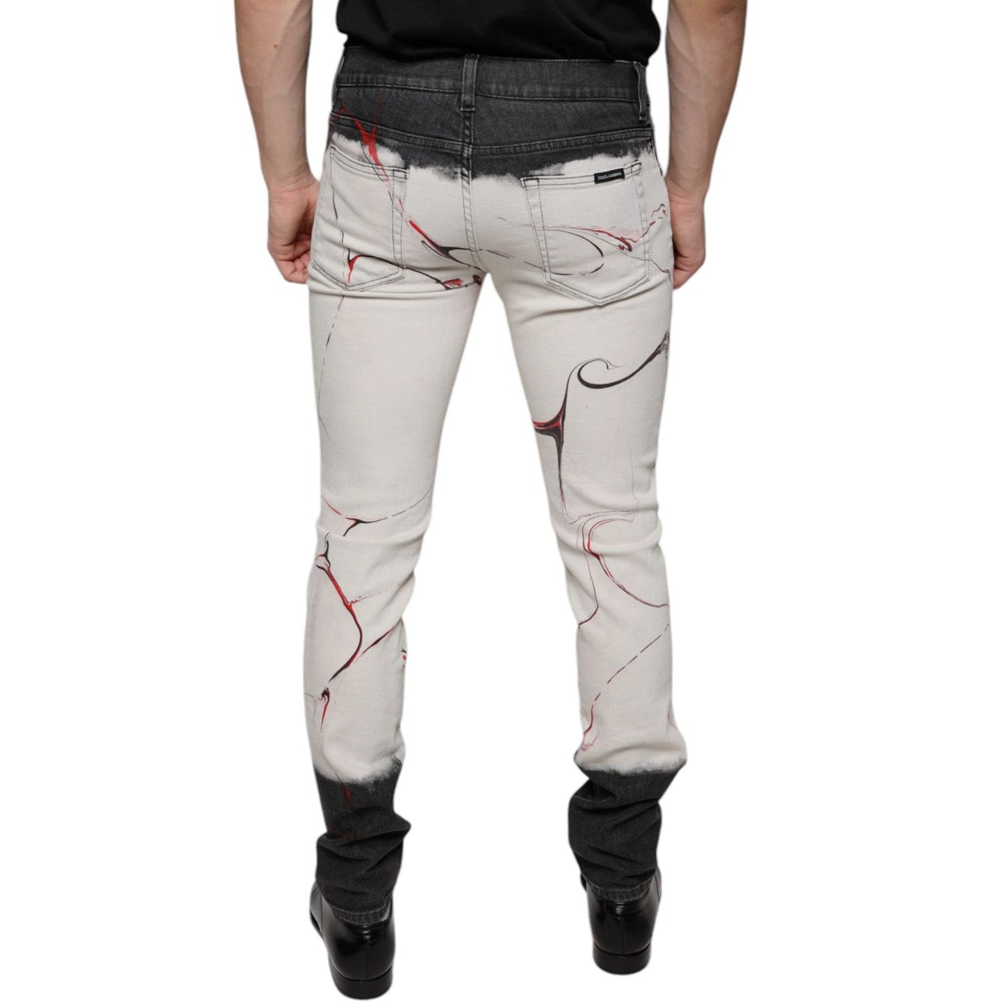 Dolce & Gabbana Black White Printed Skinny Men Denim Jeans PAN74845-48