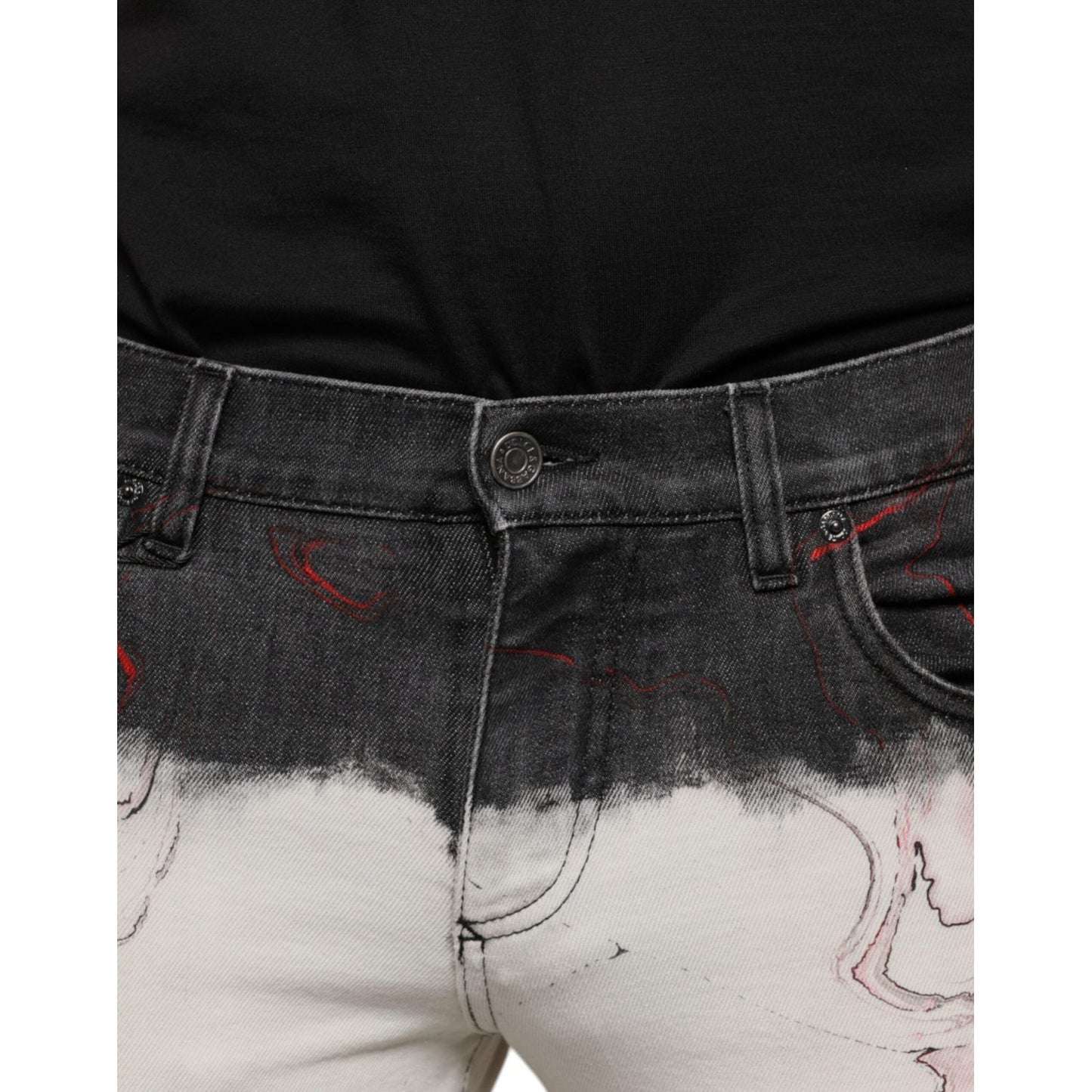 Dolce & Gabbana Black White Printed Skinny Men Denim Jeans PAN74845-48