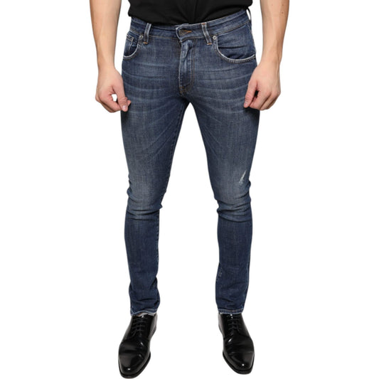 Dolce & Gabbana Dark Blue Washed Cotton Skinny Denim Jeans