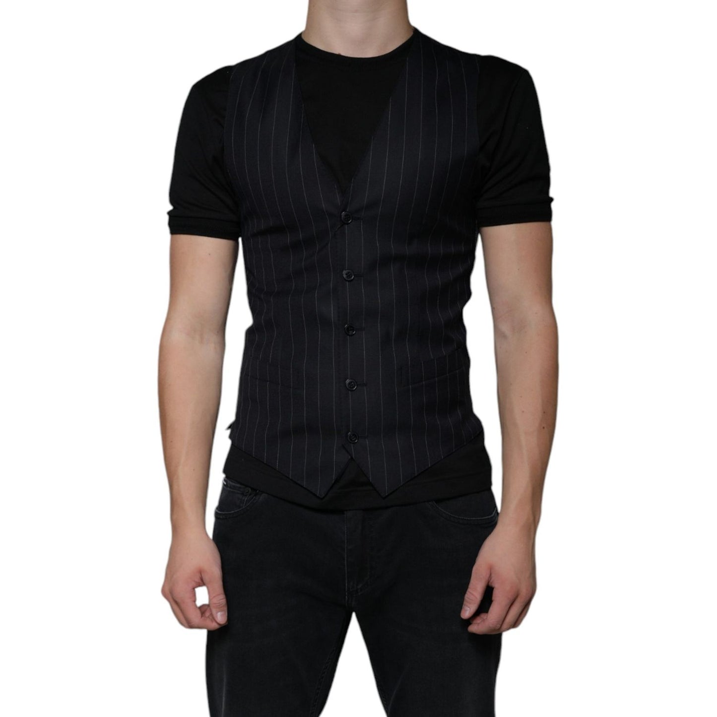 Dolce & Gabbana Black Leather Waistcoat Dress Formal Vest TSH87123-44