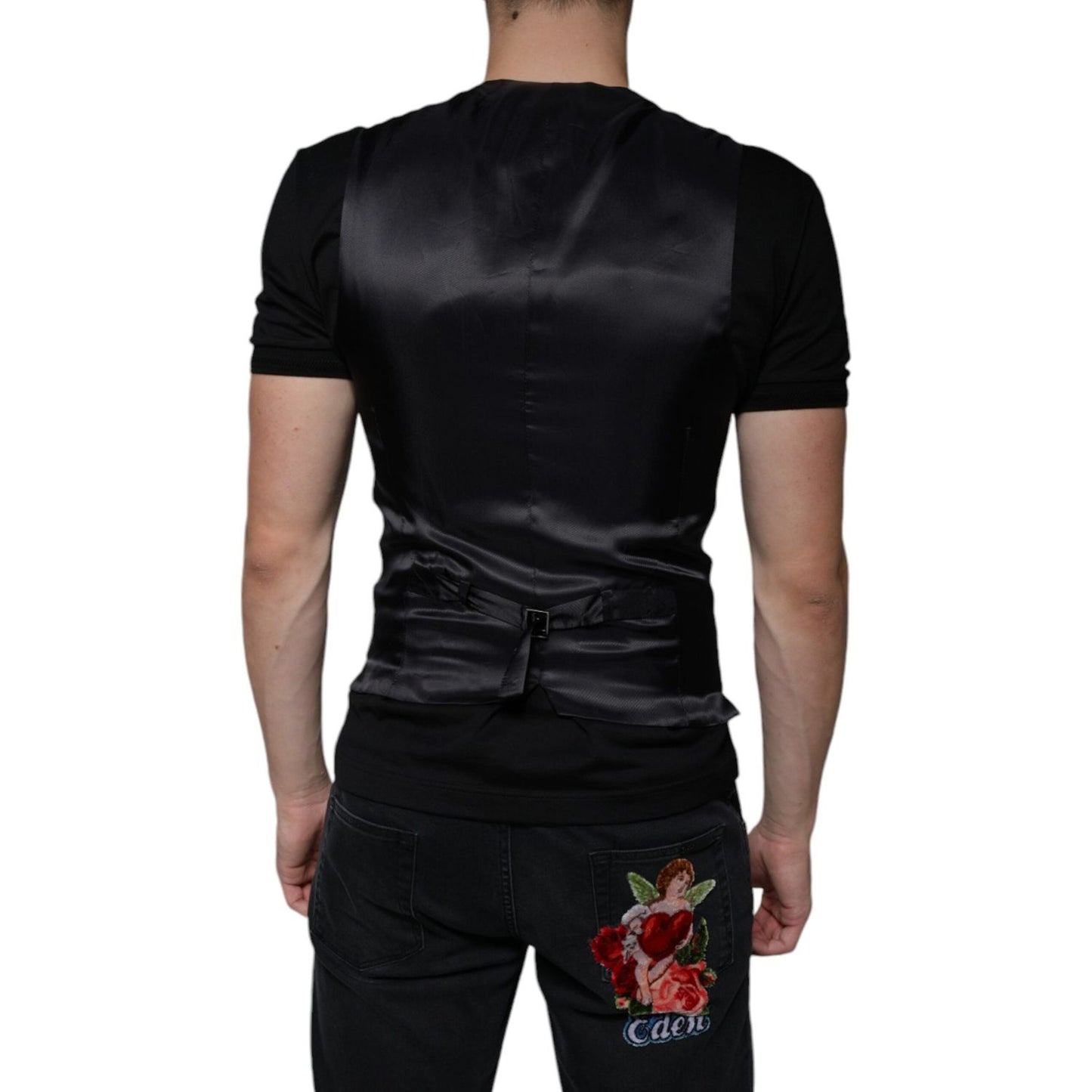 Dolce & Gabbana Black Leather Waistcoat Dress Formal Vest TSH87123-44
