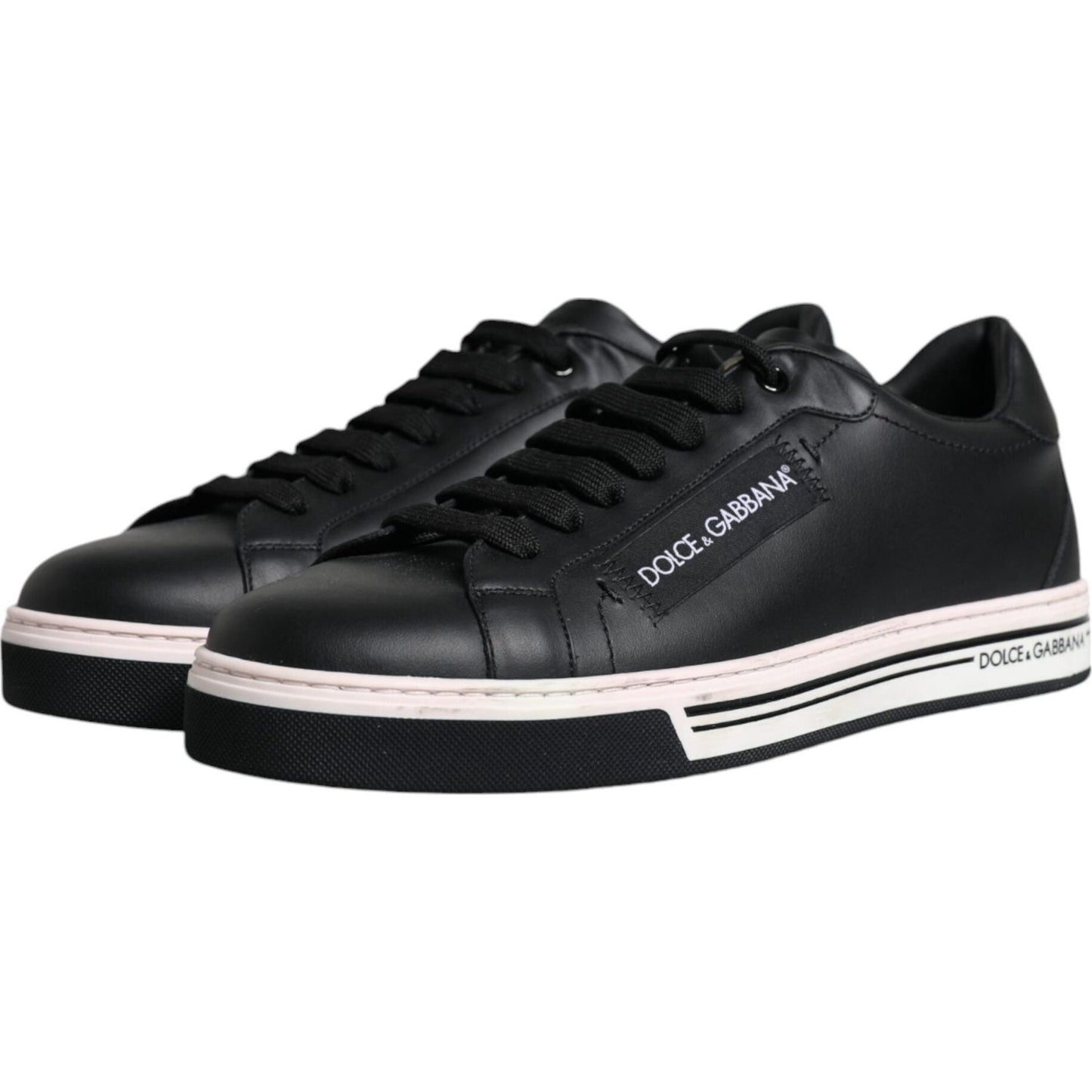 Dolce & Gabbana Black Leather Low Top Men Sneakers Shoes MV6288-39.5
