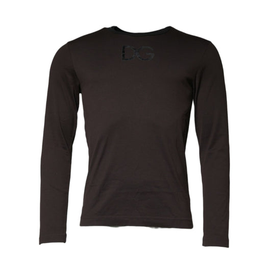 Dolce & Gabbana Brown Logo Cotton Crew Neck Pullover Sweater
