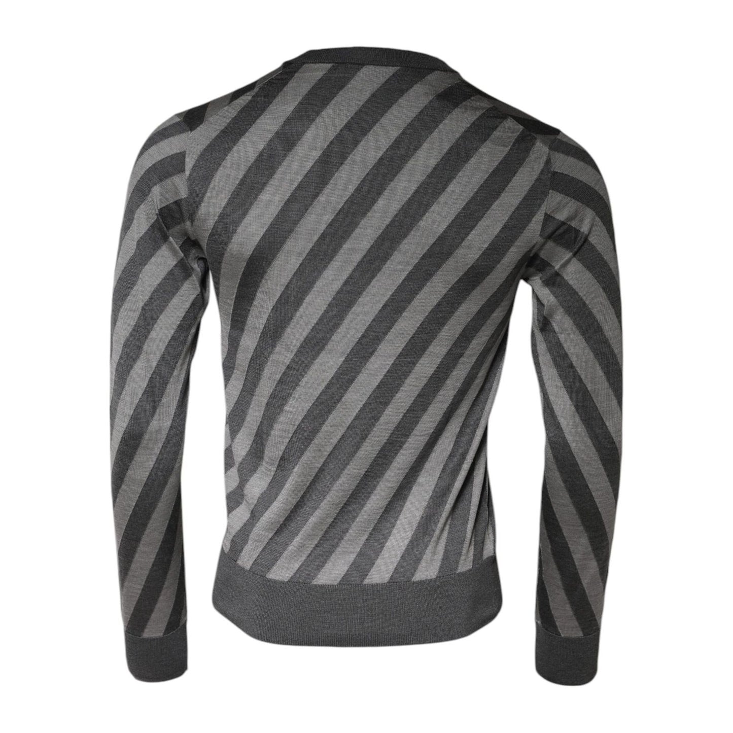 Dolce & Gabbana Gray Stripes Long Sleeve Round Neck Pullover Sweater