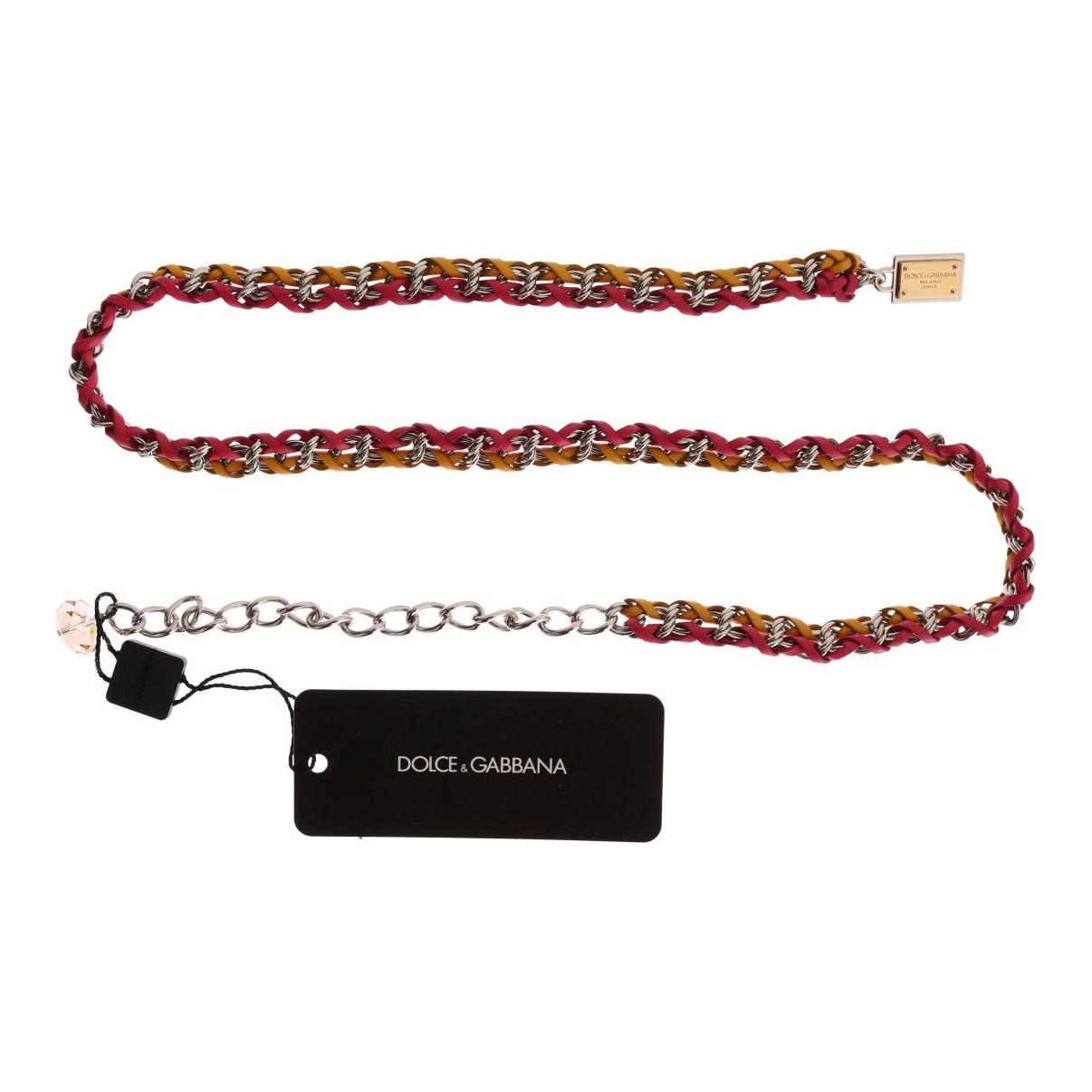 Dolce & Gabbana Red Yellow Leather Crystal Belt BEL10361-2