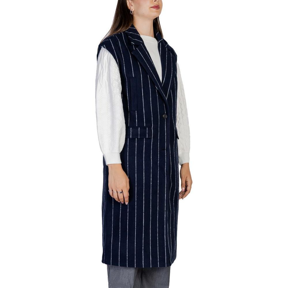 ICHI Blue Polyester Sleveless Jacket IC-15420500010-IT36|XXS