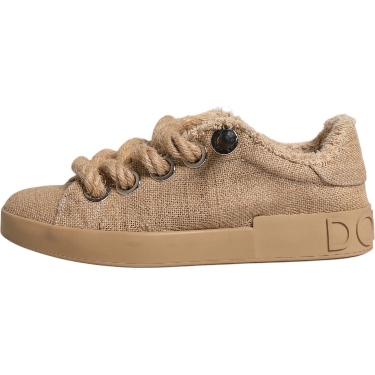 Dolce & Gabbana Brown Jute Fabric Low Top Men Sneakers Shoes MV6384-39