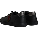 Dolce & Gabbana Black Leather London Heart Men Sneakers Shoes MV6465-44