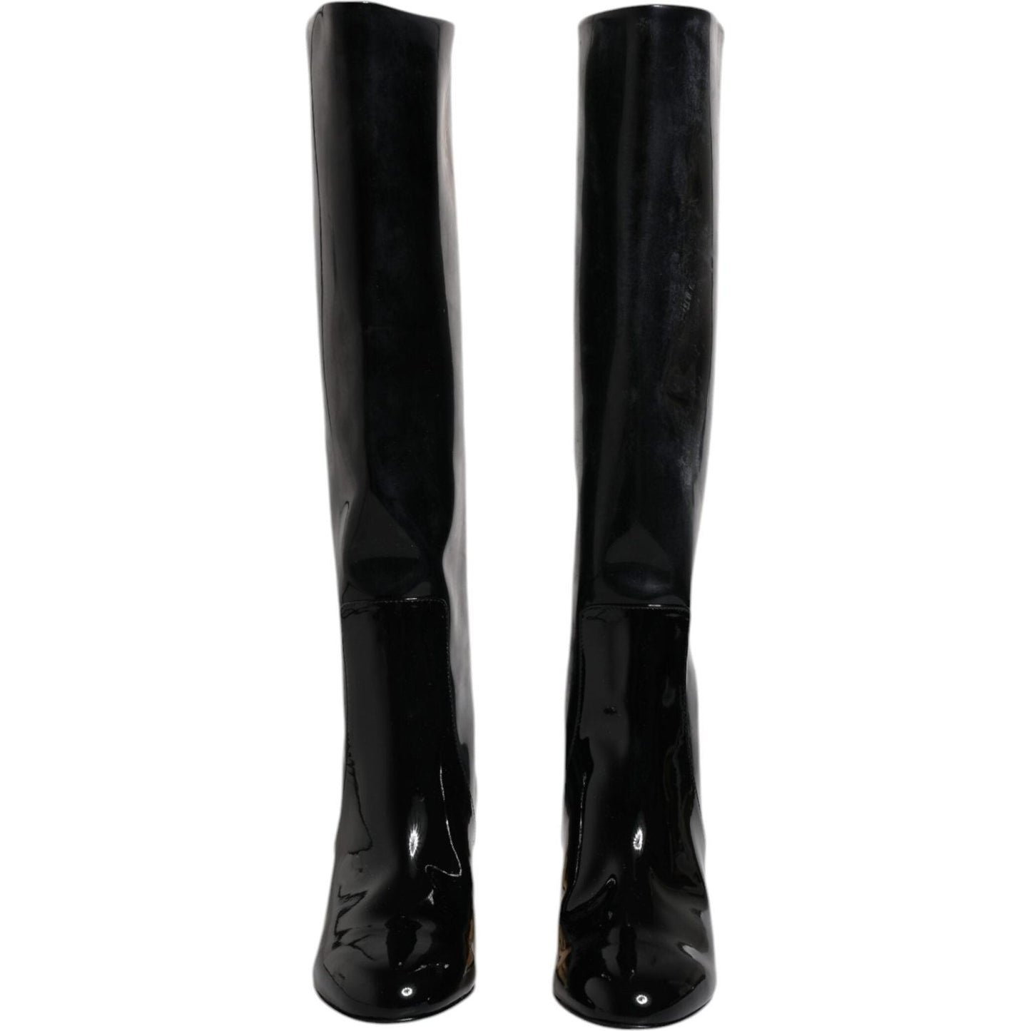 Dolce & Gabbana Black Patent Leather Vally High Boots Shoes LA11987-36.5