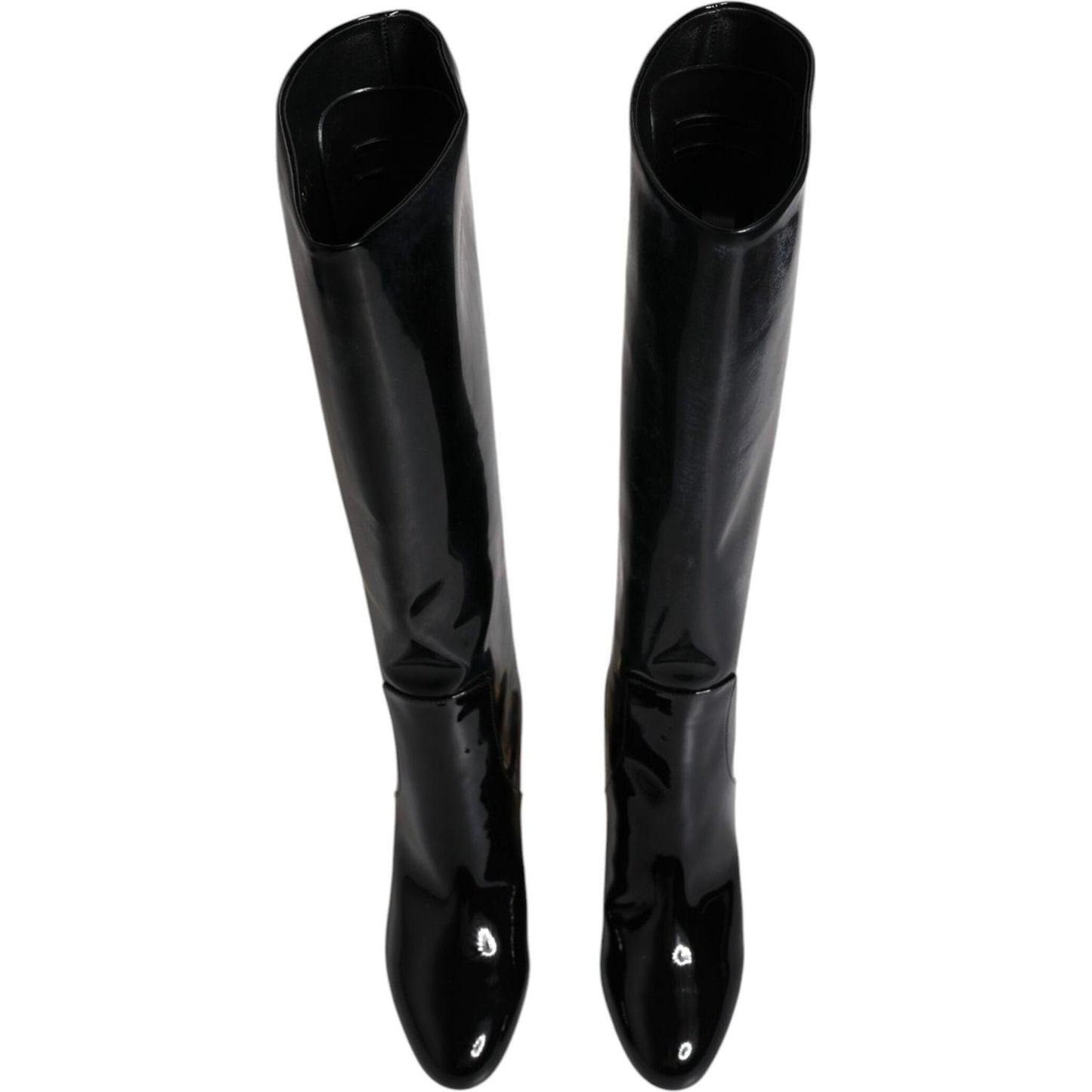 Dolce & Gabbana Black Patent Leather Vally High Boots Shoes LA11987-36.5
