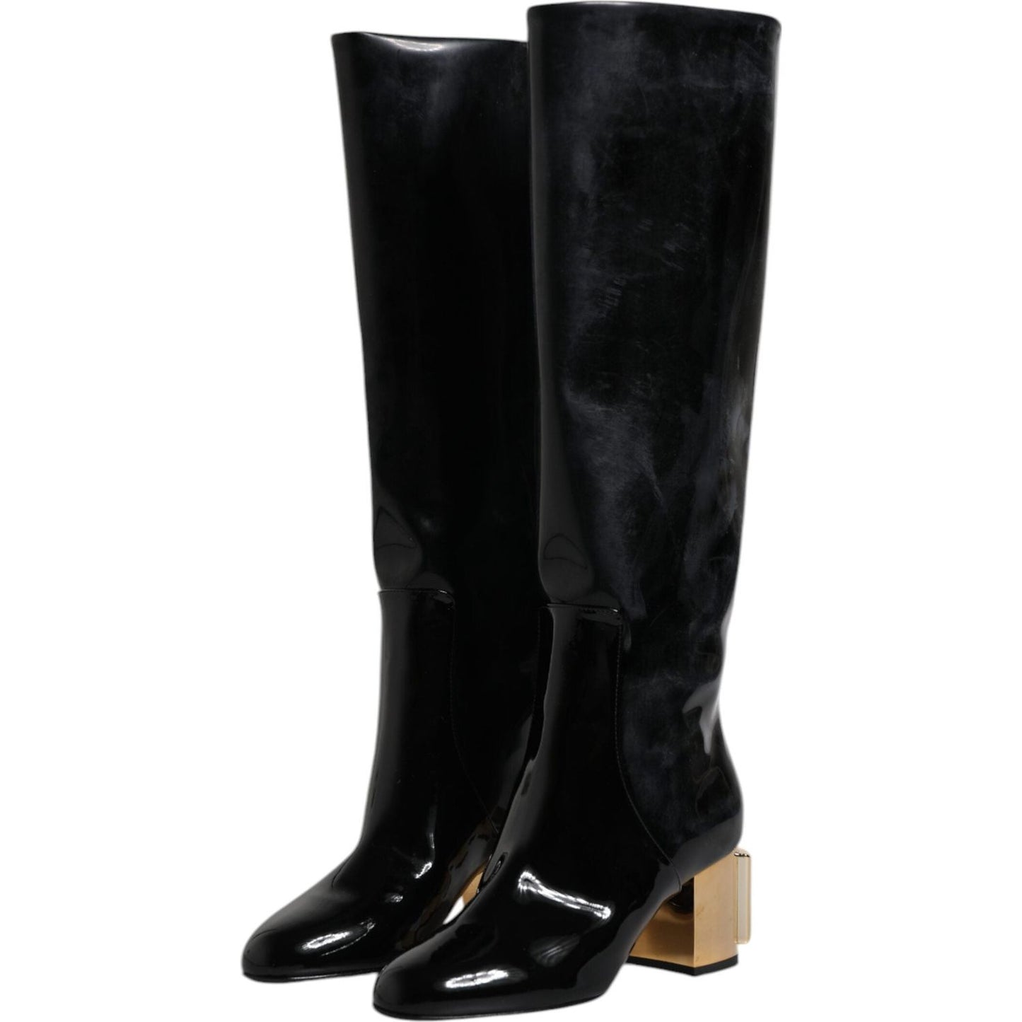 Dolce & Gabbana Black Patent Leather Vally High Boots Shoes LA11987-36.5