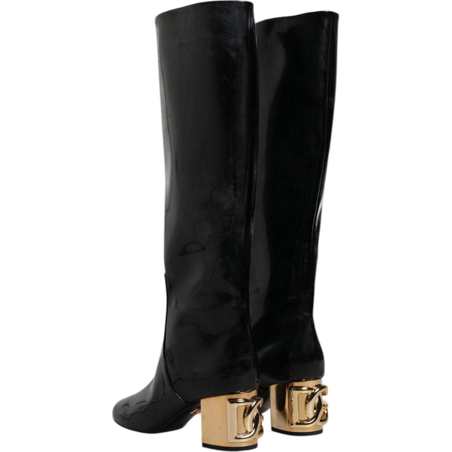 Dolce & Gabbana Black Patent Leather Vally High Boots Shoes LA11987-36.5