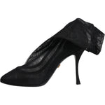 Dolce & Gabbana Black Silk Stretch Mesh Sock Boots Shoes LA11994-36.5