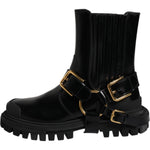 Dolce & Gabbana Black Leather Slip On Stretch Trekking Boots Shoes MV6591-37.5
