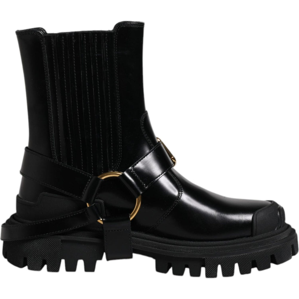 Dolce & Gabbana Black Leather Slip On Stretch Trekking Boots Shoes MV6591-37.5
