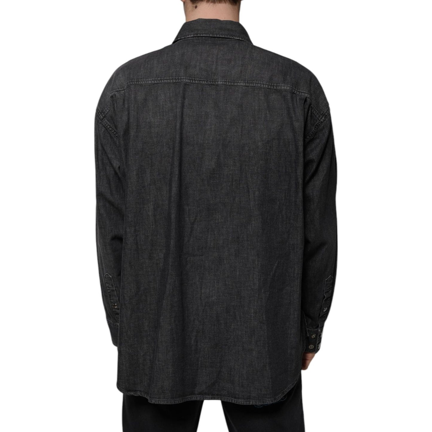 Dolce & Gabbana Black Logo Cotton Button Down Denim Shirt TSH87278-40