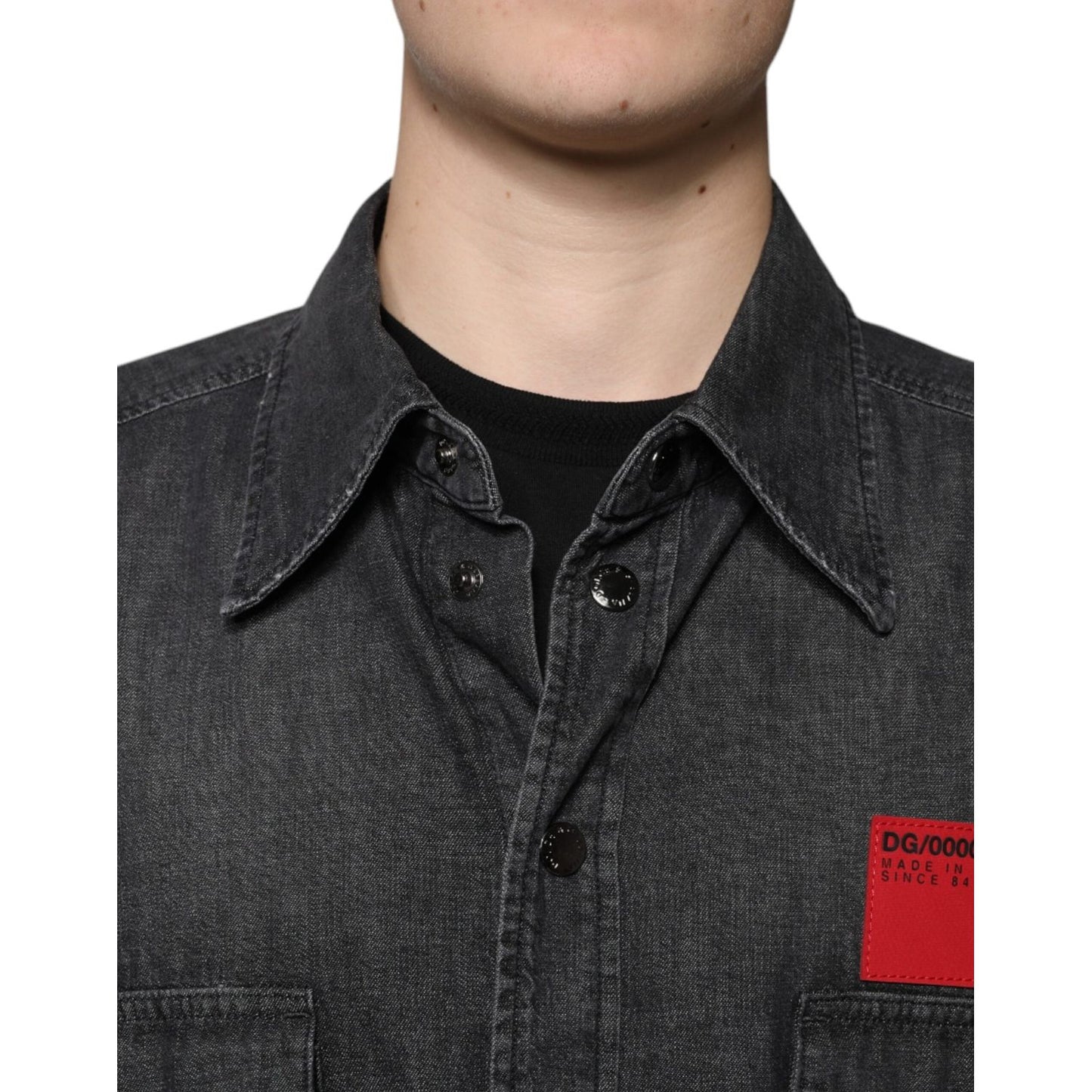Dolce & Gabbana Black Logo Cotton Button Down Denim Shirt TSH87278-40
