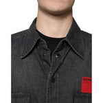 Dolce & Gabbana Black Logo Cotton Button Down Denim Shirt TSH87278-40