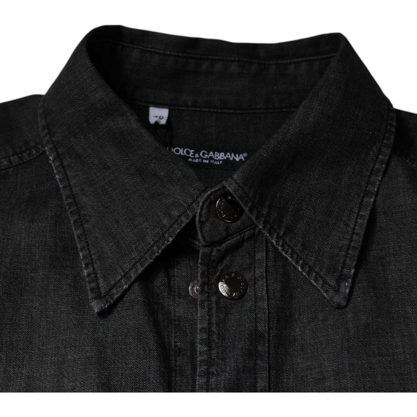 Dolce & Gabbana Black Logo Cotton Button Down Denim Shirt TSH87278-40