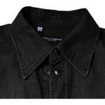 Dolce & Gabbana Black Logo Cotton Button Down Denim Shirt TSH87278-40